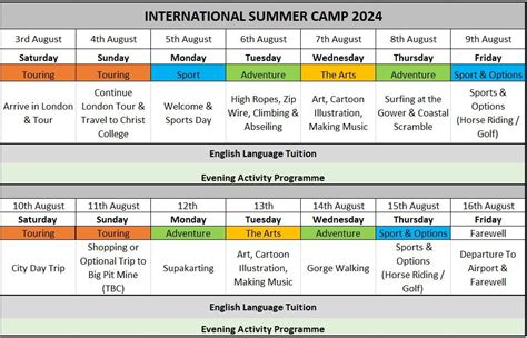 INTERNATIONAL SUMMER TIMETABLE .